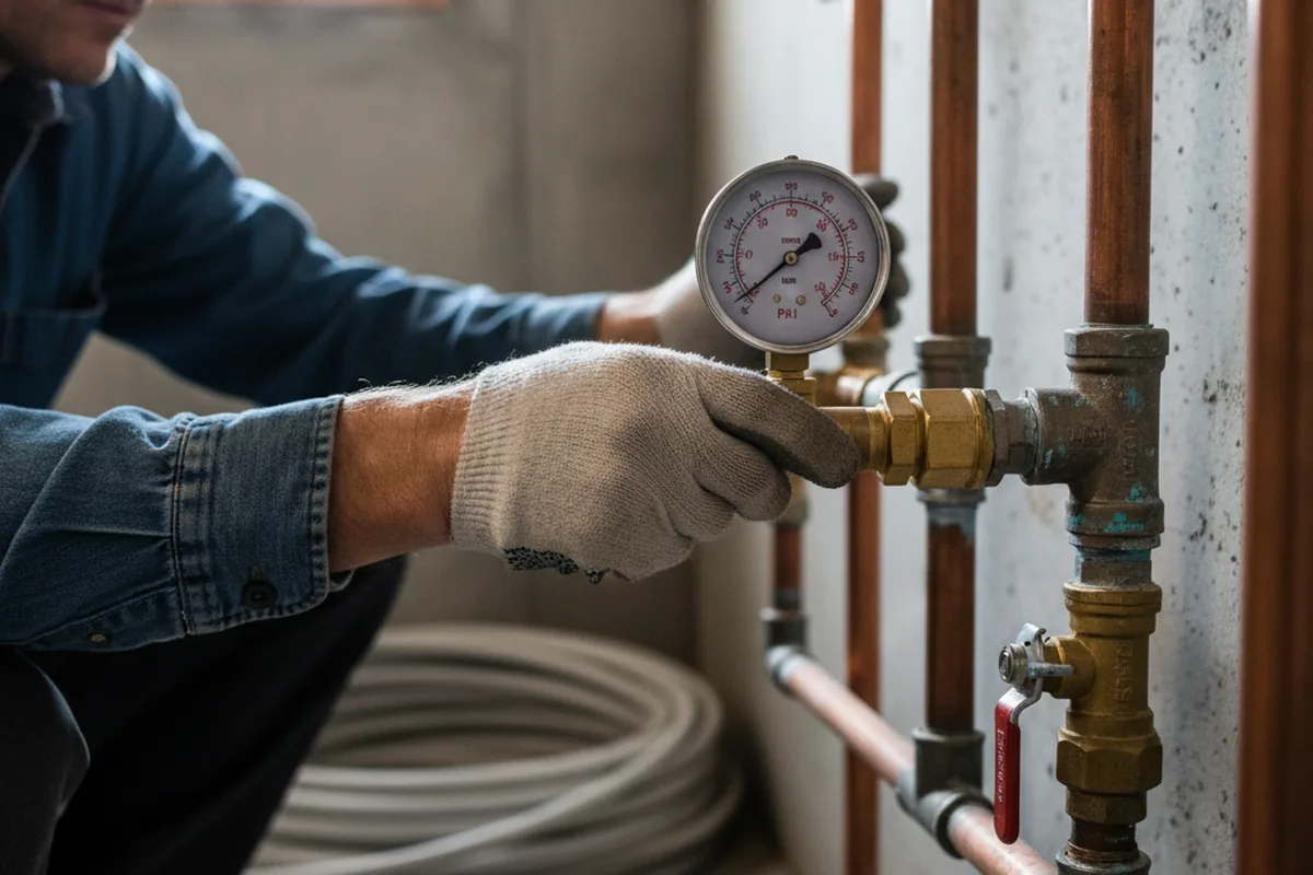 Pressure testing a repaired line during Water Line Repair in Becker